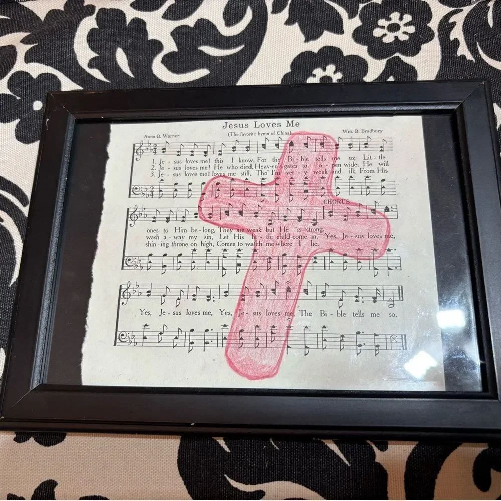 Jesus Loves Me Vintage Framed Christian Religious Hymn 5 x 7 Wall or Table Displ